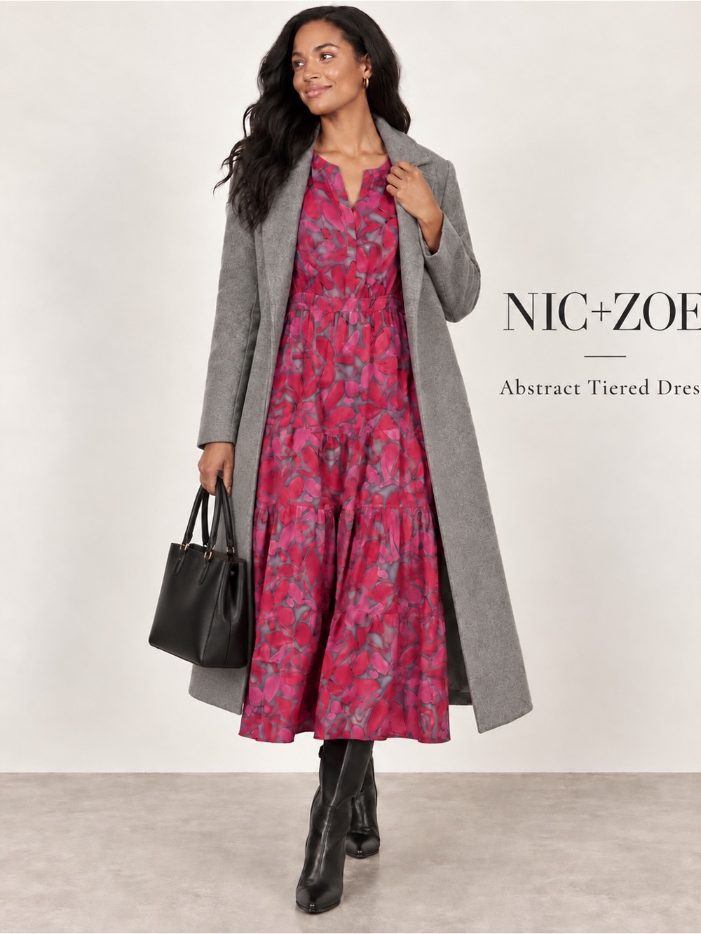 Nic and Zoe Floral Tiered Maxi Dress with V-Neck